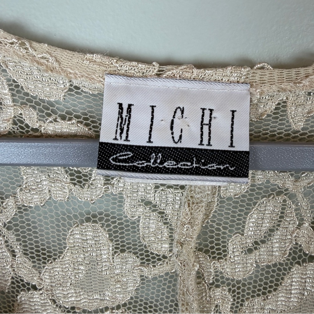 Vintage 90’s MICHI Cream Lace pearl buttons Long Sleeve Mini cocktail Dress Med - Picture 7 of 8